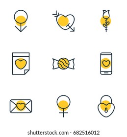 Vector Illustration Of 9 Amour Icons. Editable Pack Of Arrow, Woman, Invitation And Other Elements.
