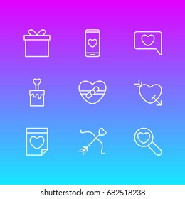Vector Illustration Of 9 Amour Icons. Editable Pack Of Smartphone, Gift, Present And Other Elements.