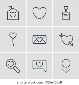 Vector Illustration Of 9 Amour Icons. Editable Pack Of Male, Invitation, Magnifier And Other Elements.