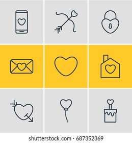 Vector Illustration Of 9 Amour Icons. Editable Pack Of Soul, Invitation, Arrow And Other Elements.
