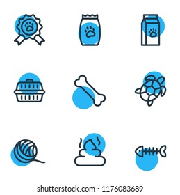 Vector illustration of 9 animal icons line style. Editable set of bone, fish bone, dog food and other icon elements.