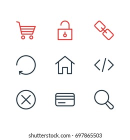 Vector Illustration Of 9 App Icons. Editable Pack Of Reload, Url, Script And Other Elements.