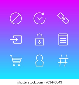 Vector Illustration Of 9 App Icons. Editable Pack Of Url, Sign In, Padlock And Other Elements.
