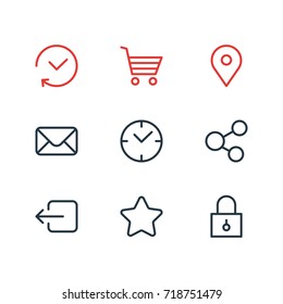 Vector Illustration Of 9 App Icons. Editable Pack Of Share, Letter, Rating And Other Elements.