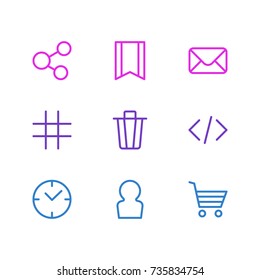 Vector Illustration Of 9 App Icons. Editable Pack Of User, Lattice, Shopping And Other Elements.
