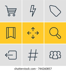 Vector Illustration Of 9 Application Icons. Editable Pack Of Pennant, Label, Magnifier And Other Elements.