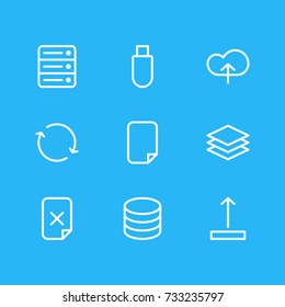 Vector Illustration Of 9 Archive Icons. Editable Pack Of File, Arrow Up, Upload And Other Elements.