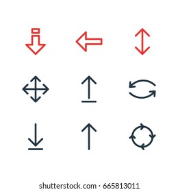 Vector Illustration Of 9 Arrows Icons. Editable Pack Of Direction, Update, Loading And Other Elements.