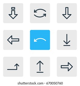 Vector Illustration Of 9 Arrows Icons. Editable Pack Of Download, Right, Direction And Other Elements.