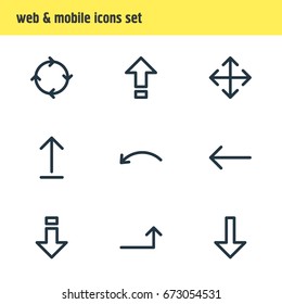 Vector Illustration Of 9 Arrows Icons. Editable Pack Of Submit, Left, Circle And Other Elements.