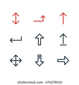 Vector Illustration Of 9 Arrows Icons. Editable Pack Of Upwards, Turn, Exchange And Other Elements.