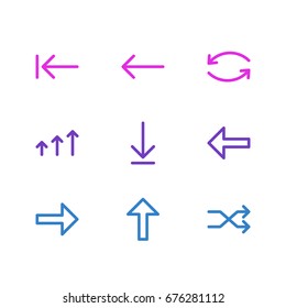 Vector Illustration Of 9 Arrows Icons. Editable Pack Of Right, Tab , Randomize Elements.