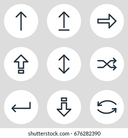 Vector Illustration Of 9 Arrows Icons. Editable Pack Of Exchange, Turn, Update And Other Elements.