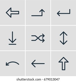 Vector Illustration Of 9 Arrows Icons. Editable Pack Of Undo, Loading, Direction And Other Elements.