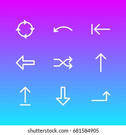 Vector Illustration Of 9 Arrows Icons. Editable Pack Of Undo, Direction, Download And Other Elements.