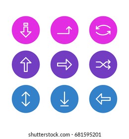 Vector Illustration Of 9 Arrows Icons. Editable Pack Of Raise, Update, Exchange And Other Elements.