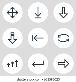 Vector Illustration Of 9 Arrows Icons. Editable Pack Of Turn, Increase, Right And Other Elements.