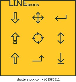 Vector Illustration Of 9 Arrows Icons. Editable Pack Of Exchange, Shrift, Raise And Other Elements.