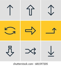 Vector Illustration Of 9 Arrows Icons. Editable Pack Of Down, Loading, Update And Other Elements.