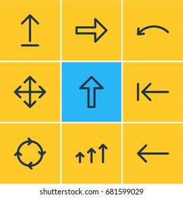 Vector Illustration Of 9 Arrows Icons. Editable Pack Of Right, Circle, Submit And Other Elements.