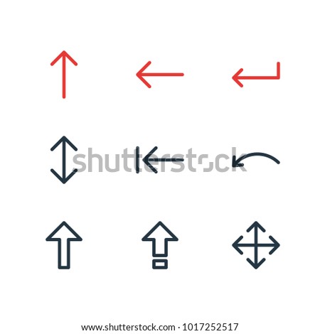 Vector illustration of 9 arrows icons line style. Editable set of backspace, caps lock, upwards and other icon elements.
