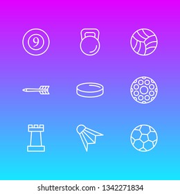 Vector illustration of 9 athletic icons line style. Editable set of billiards, volleyball, hockey and other icon elements.