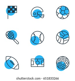 Vector Illustration Of 9 Athletic Icons. Editable Pack Of Touchdown, Finish, Helmet And Other Elements.