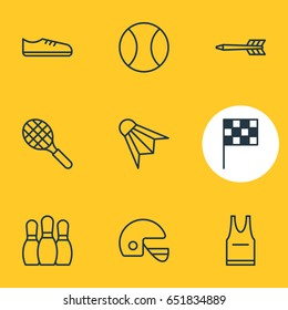 Vector Illustration Of 9 Athletic Icons. Editable Pack Of Finish, Rocket, Bowling And Other Elements.