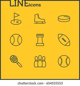 Vector Illustration Of 9 Athletic Icons. Editable Pack Of Golf, Batting, Pawn And Other Elements.