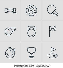 Vector Illustration Of 9 Athletic Icons. Editable Pack Of Goblet, Second, Dumbbell And Other Elements.