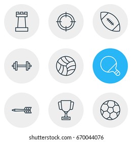 Vector Illustration Of 9 Athletic Icons. Editable Pack Of Sniper, Goblet, Pawn And Other Elements.