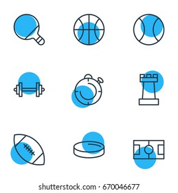 Vector Illustration Of 9 Athletic Icons. Editable Pack Of Touchdown, Second, Pong And Other Elements.
