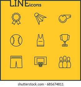 Vector Illustration Of 9 Athletic Icons. Editable Pack Of Goblet, Blower, Bowling And Other Elements.