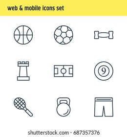 Vector Illustration Of 9 Athletic Icons. Editable Pack Of Football, Weight, Hoop And Other Elements.