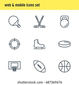 Vector Illustration Of 9 Athletic Icons. Editable Pack Of Touchdown, Hockey, Hoop And Other Elements.