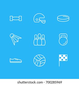 Vector Illustration Of 9 Athletic Icons. Editable Pack Of Puck, Helmet, Badminton And Other Elements.