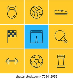 Vector Illustration Of 9 Athletic Icons. Editable Pack Of Game, Soccer, Finish And Other Elements.