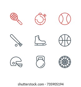 Vector Illustration Of 9 Athletic Icons. Editable Pack Of Helmet, Target, Hoop And Other Elements.