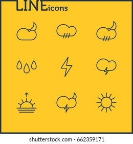 Vector Illustration Of 9 Atmosphere Icons. Editable Pack Of Drip, Cloud, Rainy And Other Elements.