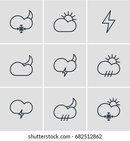 Vector Illustration Of 9 Atmosphere Icons. Editable Pack Of Cloud, Lightning, Moon Month And Other Elements.