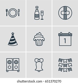 Vector Illustration Of 9 Banquet Icons. Editable Pack Of Jingle, Speaker, Fizz And Other Elements.