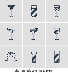 Vector Illustration Of 9 Beverage Icons. Editable Pack Of Cocktail, Lemonade, Celebrate And Other Elements.