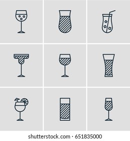 Vector Illustration Of 9 Beverage Icons. Editable Pack Of Champagne, Margarita, Lemonade And Other Elements.