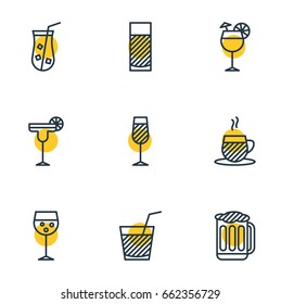 Vector Illustration Of 9 Beverage Icons. Editable Pack Of Margarita, Tea Cup, Drink And Other Elements.