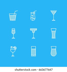 Vector Illustration Of 9 Beverage Icons. Editable Pack Of Martini, Aqua, Goblet And Other Elements.
