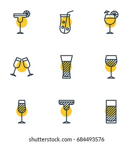 Vector Illustration Of 9 Beverage Icons. Editable Pack Of Margarita, Cocktail, Goblet And Other Elements.
