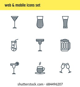 Vector Illustration Of 9 Beverage Icons. Editable Pack Of Martini, Glass, Cocktail And Other Elements.