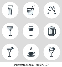 Vector Illustration Of 9 Beverage Icons. Editable Pack Of Draught, Cocktail, Beverage And Other Elements.