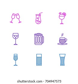 Vector Illustration Of 9 Beverage Icons. Editable Pack Of Celebrate, Champagne, Margarita And Other Elements.