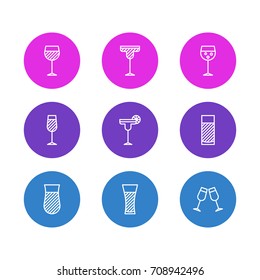 Vector Illustration Of 9 Beverage Icons. Editable Pack Of Aqua, Champagne, Celebrate And Other Elements.